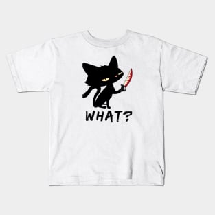 Cat What? Murderous Black Cat With Knife - cat lovers Kids T-Shirt